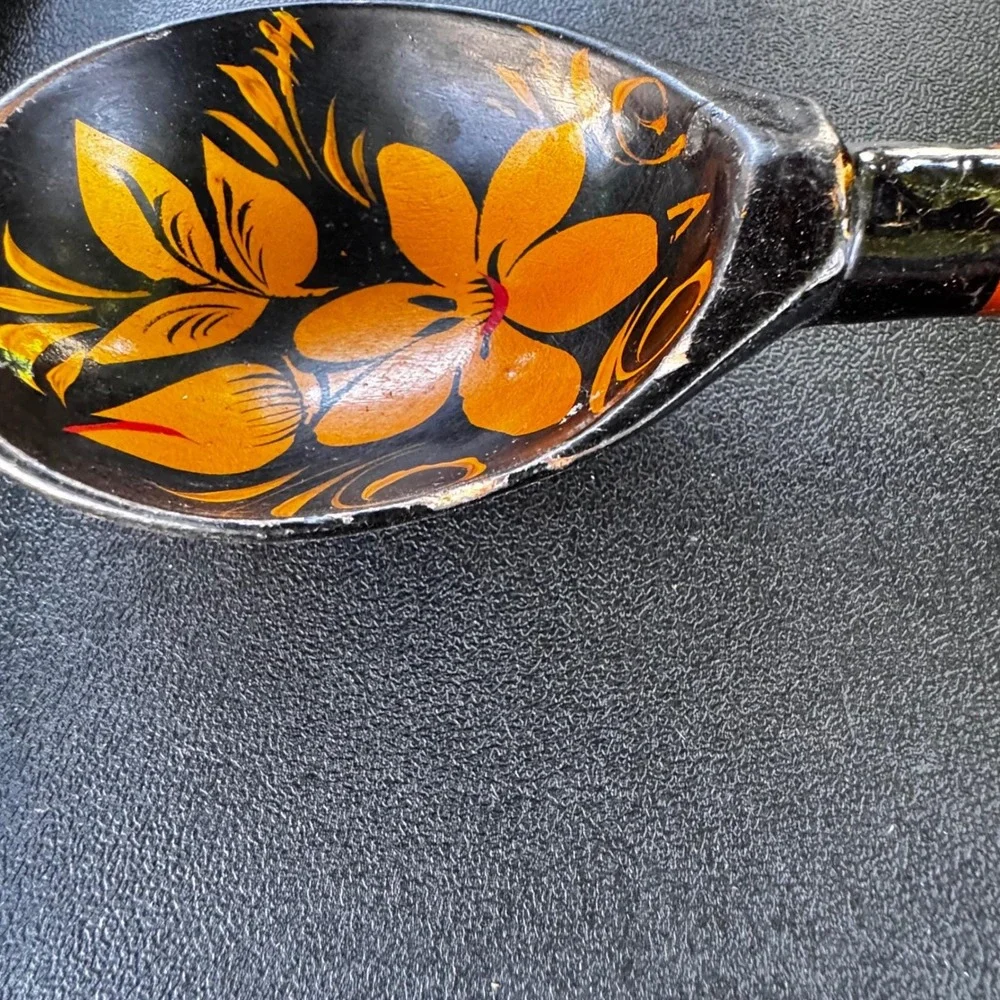 Vintage Khokhloma Wooden Spoon Hand‎ Painted Floral Folk Art Decor